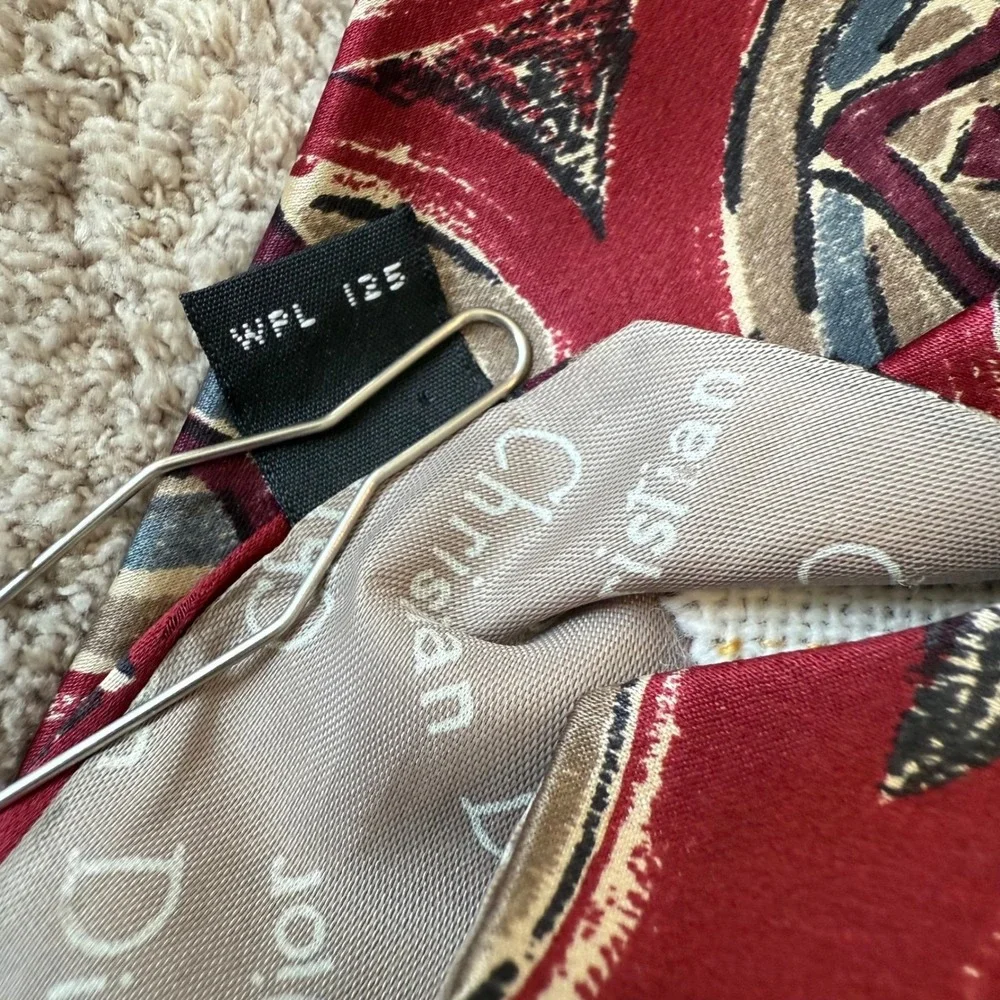 Christian Dior Monsieur Silk Tie Burgundy Abstract Geometric Made in USA 4x58